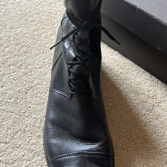 Charles David tall, black leather boots with lace up at angle. Side zip. - Picture 3 of 8